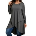 thumbnail image 1 of FRSASU Women's Solid Color Blouses Long Sleeved Round Neck Asymmetric Hem Pullover Fashion Top Dark Gray XXXXXL(XXXXXL), 1 of 7