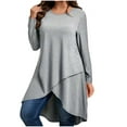 thumbnail image 1 of FRSASU Women's Solid Color Blouses Long Sleeved Round Neck Asymmetric Hem Pullover Fashion Top Gray XXXL(XXXL), 1 of 7