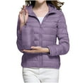 thumbnail image 1 of FRSASU Women's Solid Color Jacket Solid Color Hooded Long Sleeve Zipper Lightweight Cotton Coat with Pocket Purple, 1 of 8