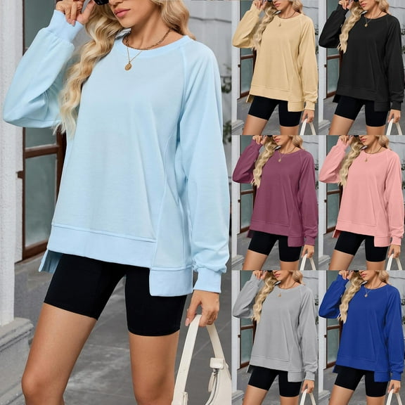 FRSASU Women's Solid Color Raglan Long Sleeved Round Neck Loose Fashionable Top Wine XL(XL)