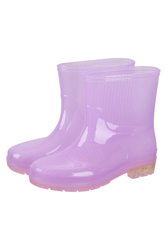 Women's Solid Color Short Rain Boots Waterproof Wide Calf Garden Shoes Lightweight Anti-Slip Outdoor Rubber Boots Purple