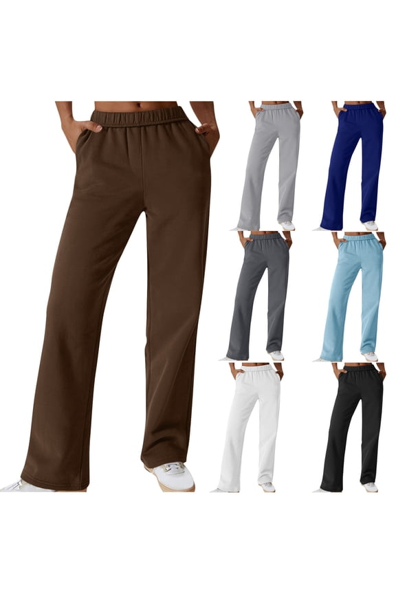 Women's Solid Sweatpants Tall Baggy High Waisted Sweats Pants Athletic Long Straight Leg Trousers with Pockets White