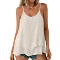 thumbnail image 1 of FRSASU Women's Spaghetti Strap Tank Tops Double Layer Flowy Ruffle Hem Camisole Adjustable Summer Tops Beige, 1 of 8