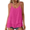 thumbnail image 1 of FRSASU Women's Spaghetti Strap Tank Tops Double Layer Flowy Ruffle Hem Camisole Adjustable Summer Tops Hot Pink, 1 of 8