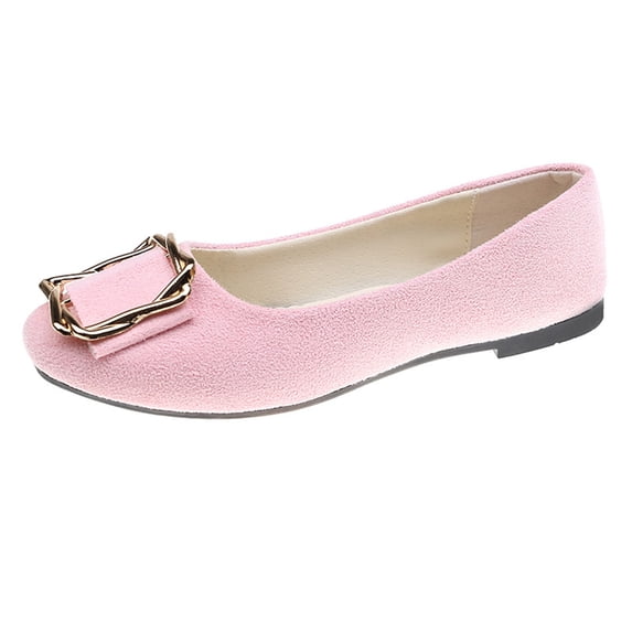 FRSASU Women's Spring Candy Color Shoes Buckle Flat Bottom Cloth Shoes Solid Buckle Design Plus Size Multi-Color Work Footwear Pink