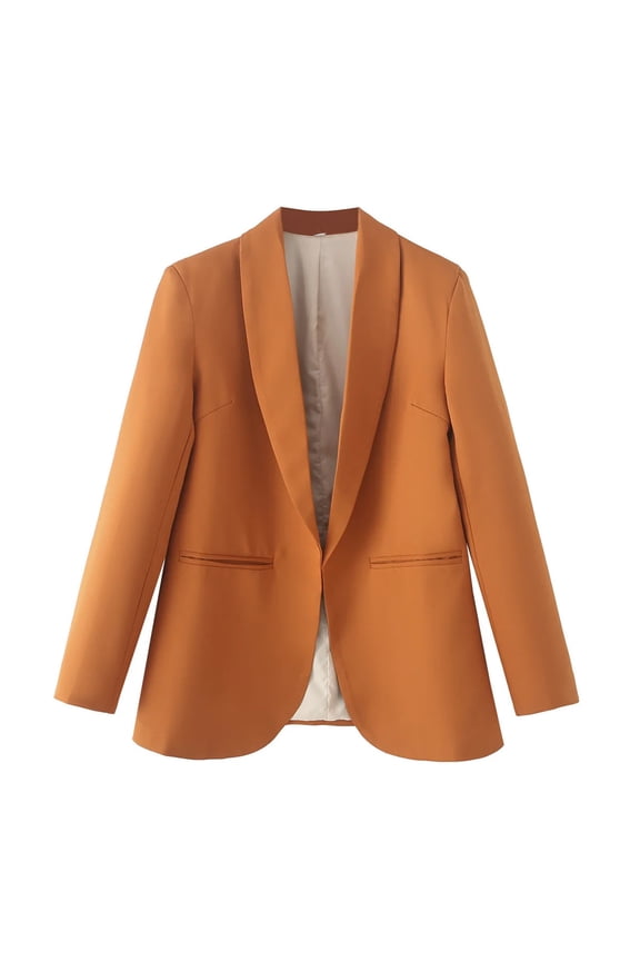 Women's Spring/Fall Blazer Business Casual Lightweight Suit Long Sleeve Work office Jacket with Pockets Orange S(S)