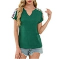 thumbnail image 1 of FRSASU Women's Spring/Summer Fashion V-neck Patchwork Lace Short Sleeved Casual Shirt Green XXL(XXL), 1 of 9