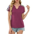 thumbnail image 1 of FRSASU Women's Spring/Summer Fashion V-neck Patchwork Lace Short Sleeved Casual Shirt Purple XXL(XXL), 1 of 9
