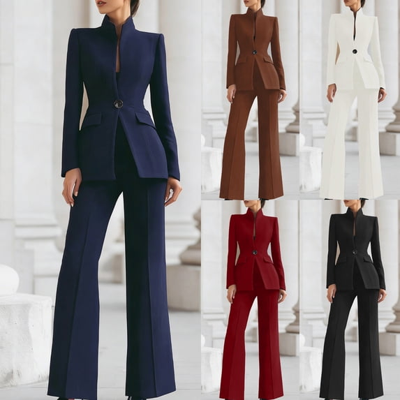 FRSASU Women's Spring Two Piece Suits Set Casual Business Long Sleeve Blazer Jacket Wide Leg Pants Work Outfits Sets White