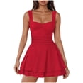thumbnail image 1 of FRSASU Women's Square Neck Layered Ruffle Hem Mini Dress Sleeveless Low Cut A-Line Swing Ruched Waist Short Dresses Red, 1 of 6