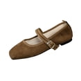 thumbnail image 1 of FRSASU Women's Square Toe Ballet Flats, Mary Jane Shoes with Adjustable Strap, Slip On Satin Soft Leather Dressy Shoes Brown, 1 of 8