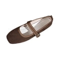 thumbnail image 1 of FRSASU Women's Square Toe Ballet Flats, Mary Jane Shoes with Adjustable Strap, Slip On Satin Soft Leather Dressy Shoes Coffee, 1 of 8