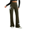 thumbnail image 1 of FRSASU Women's Stars Graphic Flare Yoga Pants Fashion High Waisted Workout Leggings Streetwear Wide Leg Trousers Army Green, 1 of 9