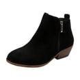 thumbnail image 1 of FRSASU Women's Suede Ankle Boot with Side Zipper Closed Toe Stacked Heel Chunky Heightened Fall Winter Short Booties Black, 1 of 9