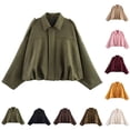 thumbnail image 1 of FRSASU Women's Suede Bomber Jackets Casual Oversized Batwing Sleeve Pleated Elastic Hem Loose Coats Streetwear Yellow, 1 of 8
