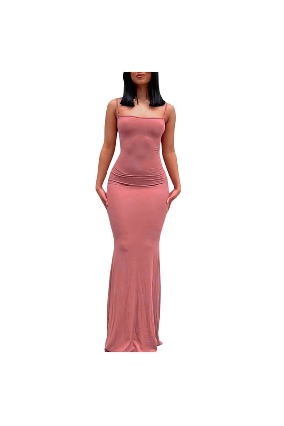 Women's Summer Casual Backless Slip Dresses Spaghetti Strap Double Lined Bodycon Cocktail Party Dresses Pink
