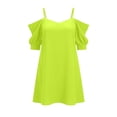 thumbnail image 1 of FRSASU Women's Summer Cold Shoulder Short Sleeve Mini Dresses Casual Loose Tunic T-Shirt Dress Vacation Beach Travel Outfits Gold, 1 of 5