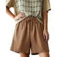 thumbnail image 1 of FRSASU Women's Summer Cotton Linen Shorts Elastic Waist Drawstring Casual Hiking Bermuda Shorts Khaki, 1 of 6