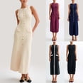thumbnail image 1 of FRSASU Women's Summer Elegant Knitted Single Breasted Long Dresses Solid Sleeveless Crew Neck Button Bodycon Party Dress White, 1 of 8