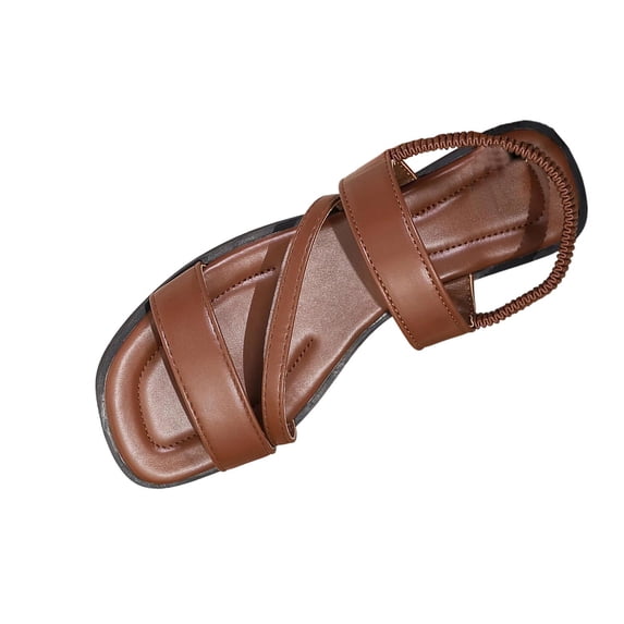 FRSASU Women’s Summer Flat Sandals Open Toe Solid Color Summer Beach Shoes Cushioned Arch Support Non Slip Sandals Brown