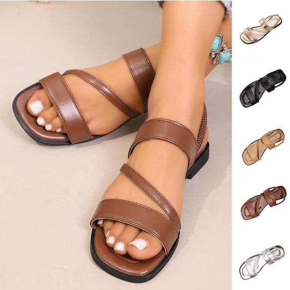 FRSASU Women’s Summer Flat Sandals Open Toe Solid Color Summer Beach Shoes Cushioned Arch Support Non Slip Sandals Silver