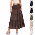 thumbnail image 1 of FRSASU Women's Summer Flowy Ruffle Swing Tiered A Line Boho Skirts Elastic High Waisted Beach Vacation Outfits White, 1 of 6