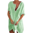 thumbnail image 1 of FRSASU Women's Summer Short Sleeve Button Up Shirt Casual Plus Size Beach Swimsuit Cover Up Mini Dress Green, 1 of 8