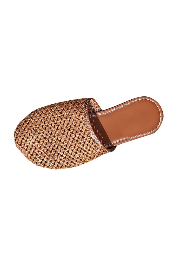 Women's Summer Woven Closed Toe Mules Hollow Design Casual Outdoor Breathable Comfort Sandals Brown