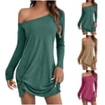 thumbnail image 1 of FRSASU Women's Summer off the Shoulder T-Shirt Dresses Twist Hem Long Sleeve Solid Color Party Beach Dress Khaki, 1 of 9