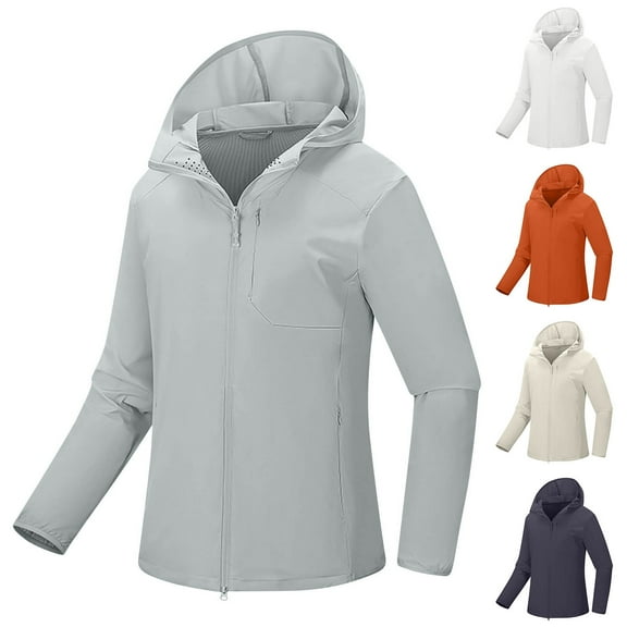 FRSASU Women's Sun Protection Hoodie Jacket Solid Casual Lightweight Breathable Waterproof Long Sleeve Fashion Clothes White XL(XL)