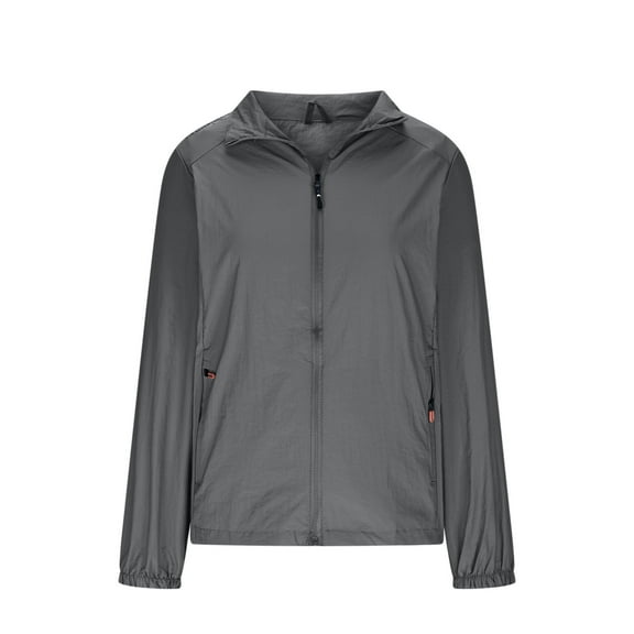 FRSASU Women's Sun Protection Hoodless Jacket Solid Color Long Sleeve Full Zip Lightweight Casual Fashion Coat Gray XL(XL)