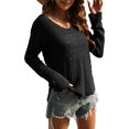 thumbnail image 1 of FRSASU Women's Sweaters Casual Long Sleeve V Neck Crewneck Lightweight Crochet Pullover Sweater Tops Black, 1 of 6