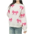 thumbnail image 1 of FRSASU Women's Sweaters Long Sleeve Round Neck Tops Bowknot Knit Casual Pullover Top Hot Pink Free Size, 1 of 4