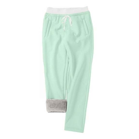 FRSASU Women's Sweatpants with Pockets Winter Warm Jogger Sweatpants Fleece Lined Athletic Pants Green