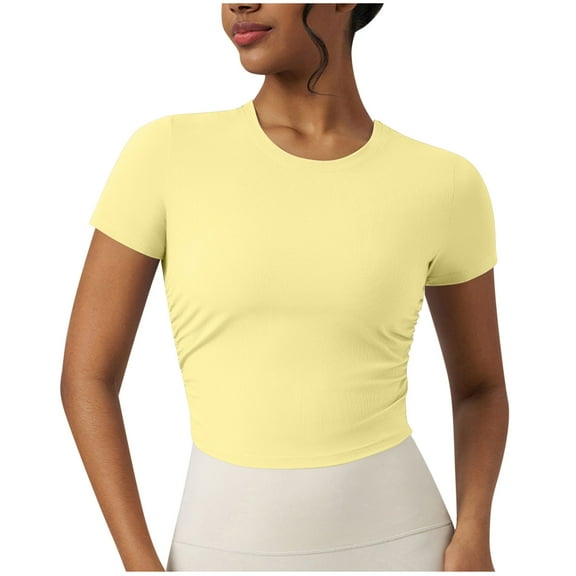 FRSASU Women's T-Shirts, Short Sleeve Basic Tees Crewneck Slim Fit Tops Solid Casual Shirts Summer Trendy Pullover Yellow