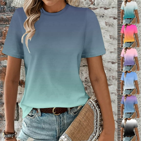 FRSASU Women's T Shirts Short Sleeve Print Crew-Neck Tops Classic-Fit Breathable Casual Summer Tees Purple 10(XL)