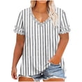 thumbnail image 1 of FRSASU Women's T-shirts Short Sleeve Trendy V-Neck Plus Size Summer Beach Vacation Striped Tee Gray, 1 of 6