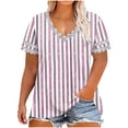 thumbnail image 1 of FRSASU Women's T-shirts Short Sleeve Trendy V-Neck Plus Size Summer Beach Vacation Striped Tee Purple, 1 of 6