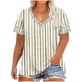 thumbnail image 1 of FRSASU Women's T-shirts Short Sleeve Trendy V-Neck Plus Size Summer Beach Vacation Striped Tee Yellow, 1 of 6