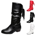 thumbnail image 1 of FRSASU Women's Tall Knee High Faux Leather Boots with Side Zipper Boots with Non Slip Sole and Cushioned Insole for Fall White, 1 of 5