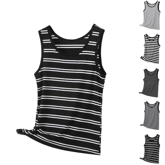 FRSASU Women's Tank Top Striped Sleeveless Cami Tops - Ribbed Knit Slim Fit Summer Casual Crew Neck Basic Tops White