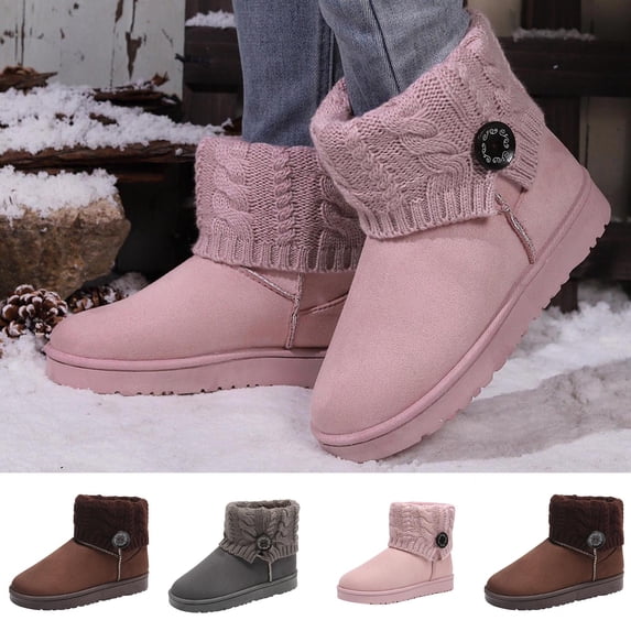 FRSASU Women's Thick thermal Snow Boots Winter Outdoor Anti-Slip Soft Insulated Knit Topper Warm Shoes Windproof Sneaker Pink