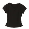 thumbnail image 1 of FRSASU Women's Tops Summer Casual Short Sleeve Basic Spring V-Neck Side Ruched Solid Tee Shirts Black-A, 1 of 5