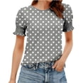thumbnail image 1 of FRSASU Women's Trendy Ruffle Puff Short Sleeve T-Shirts Casual Crewneck Spring Summer Vacation Tunic Blouse Outfit Gray, 1 of 6