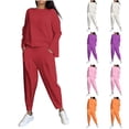thumbnail image 1 of FRSASU Women's Two Piece Sets Solid Color Casual Loose Crewneck Long Sleeve Tops Wide Leg Pants White, 1 of 7