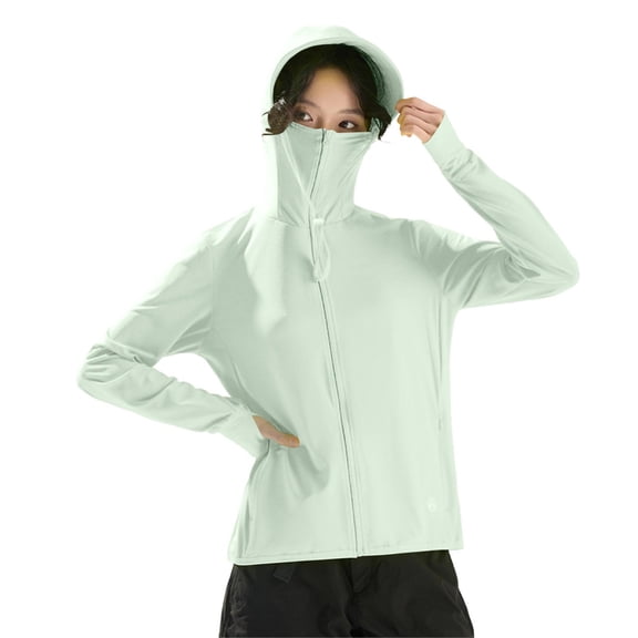 FRSASU Women's UPF 50+ Rash Guard Lightweight Athletic Hoodie Jacket Full Zip Long Sleeve Summer Hiking Running Outfit with Pockets Army Green