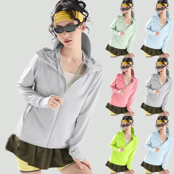 FRSASU Women's UPF 50+ Rash Guard Lightweight Athletic Hoodie Jacket Full Zip Long Sleeve Summer Hiking Running Outfit with Pockets Pink