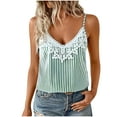 thumbnail image 1 of FRSASU Women's V Neck Lace Tank Tops Summer Stripe Color Block Casual Sleeveless Shirts Tops Green, 1 of 9
