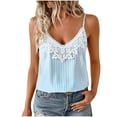 thumbnail image 1 of FRSASU Women's V Neck Lace Tank Tops Summer Stripe Color Block Casual Sleeveless Shirts Tops Light Blue, 1 of 9