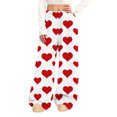 thumbnail image 1 of FRSASU Women's Valentine Pants Flannel Plush Fuzzy Elastic Waist Wide Leg Love Heart Print Long Pants White, 1 of 7